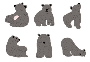 Basit gri ayı karakteri. Vektör illüstrasyon karakter doodle 