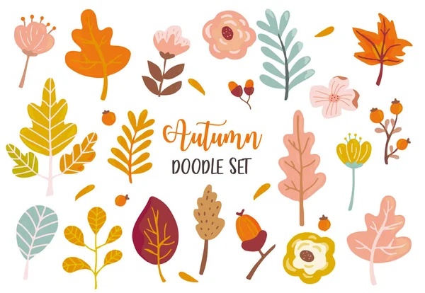 Autumn set with maple,leave,flower illustration for sticker,post — Stock Vector