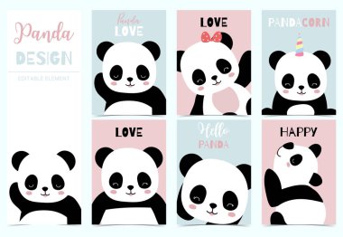 Collection of birthday background set with panda.Editable vector clipart