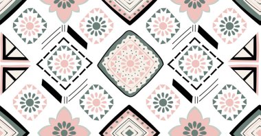 Afrika tarzı zekâ yeşil pembe siyah geometrik dikişsiz desen