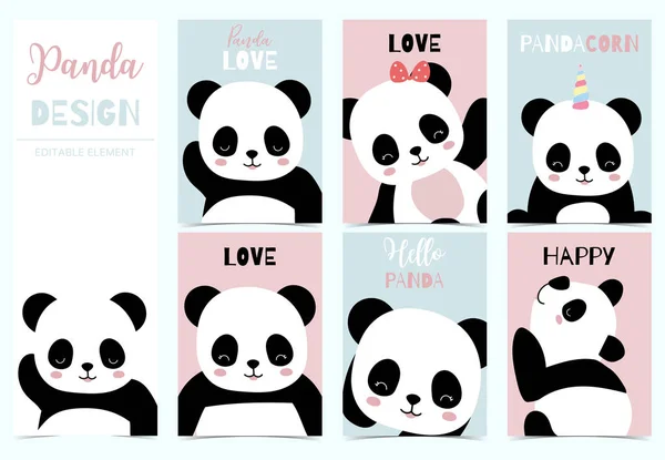 Coleção de aniversário conjunto de fundo com panda.Vetor editável — Vetor de Stock