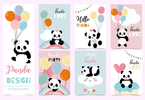 Collection of birthday background set with panda,rainbow,balloon