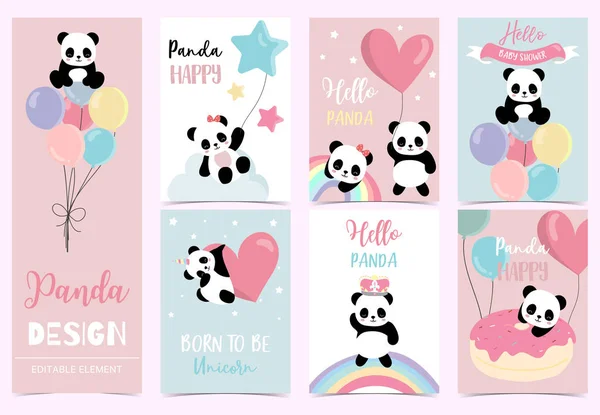 Collection of birthday background set with panda,rainbow,balloon