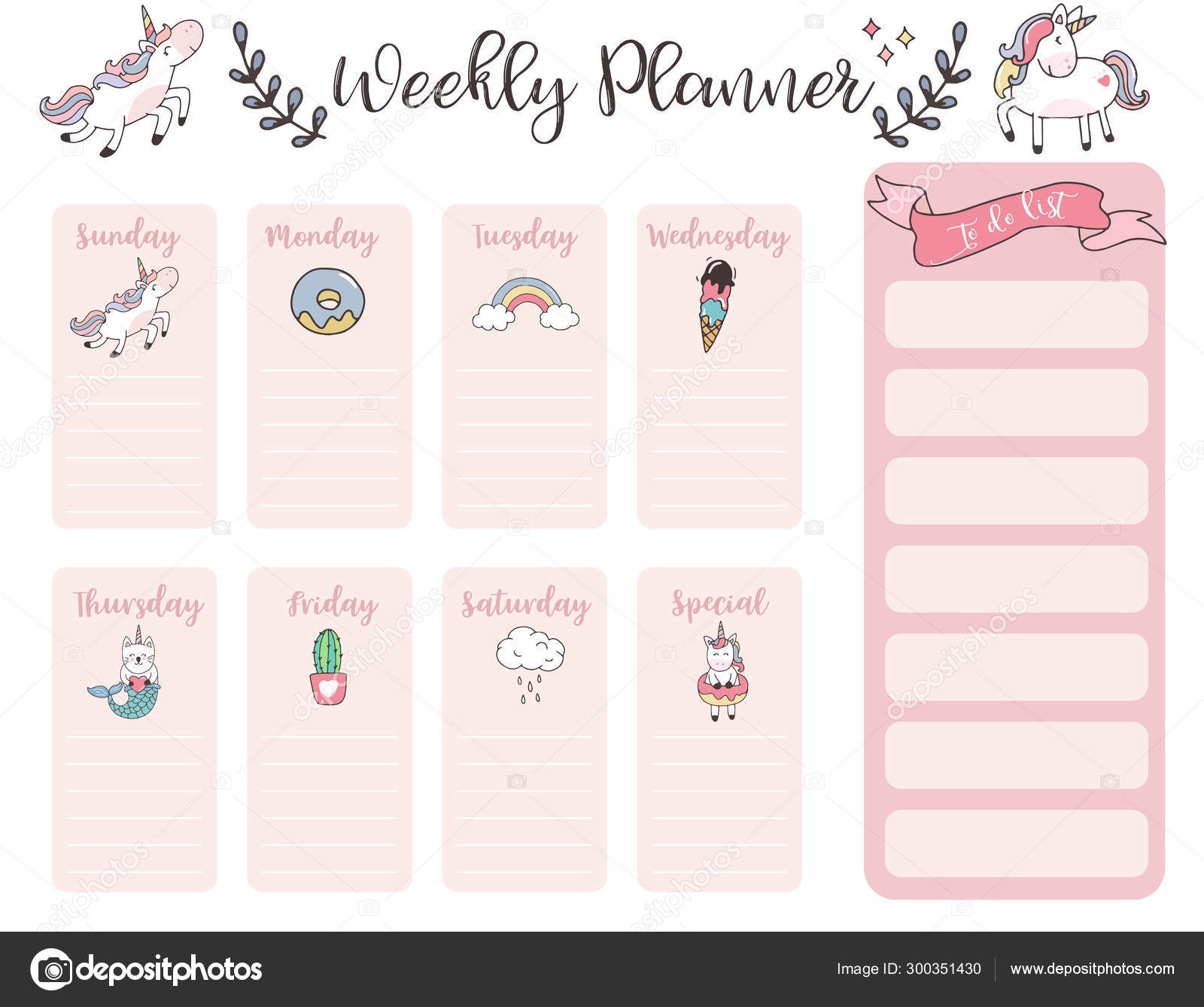 Cute Kawaii Weekly Planner Template