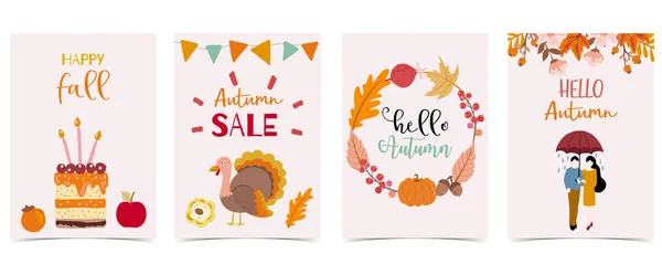 Collection of autumn background set with woman,leaves,pumpkin,wr — Stock Vector