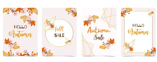 Collection of autumn background set with gold geometric,leaves,f — Stock Vector