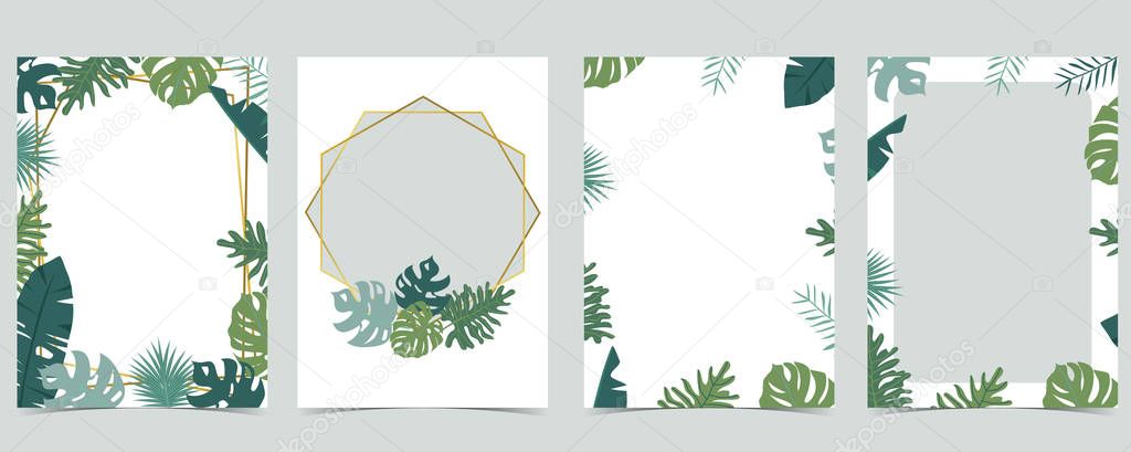 Collection of leaf background set with gold geometric,leaves,wre