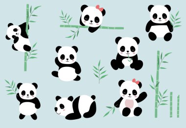 Bambu ile ayarlanmış panda nesnekoleksiyonu