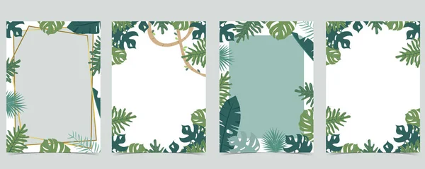 Collection animale verte de safari cadre ensemble avec feuille, feuilles vec — Image vectorielle