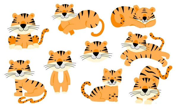 Linda colección de objetos animales con tigre. ilustración para icono , — Vector de stock