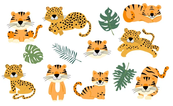 Carino collezione di oggetti animali con leopardo, tigre. illustrazione f — Vettoriale Stock