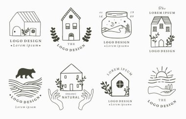 Home and house logo collection with wild,natural,animal,flower,circle.Vector illustration for icon,logo,tattoo,accessories and interior clipart