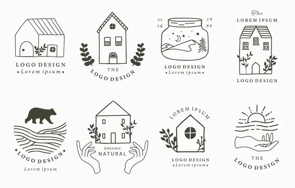 Huis Huis Logo Collectie Met Wild Natuurlijk Dier Bloem Cirkel — Stockvector