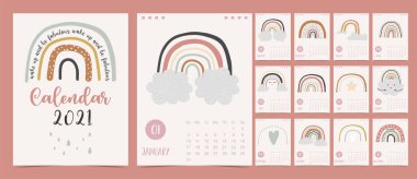 Tatlı pastel takvim 2021 Gökkuşağı, yağmur, çocuklar için bulut, çocuk, bebek