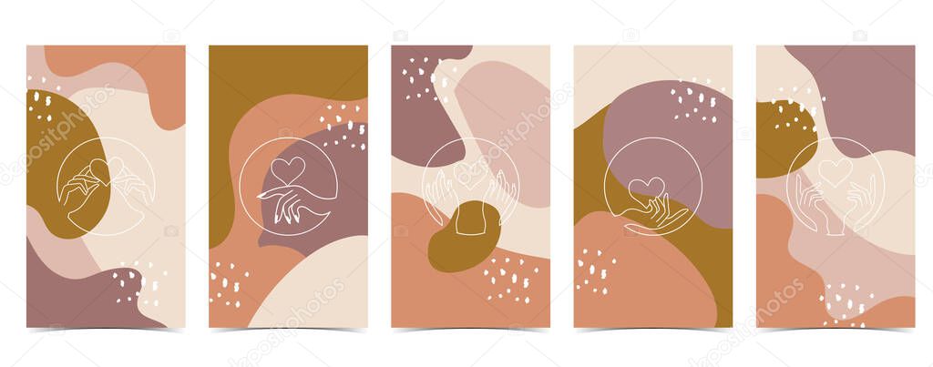 Cute background for social media.Set of instagram story with hand logo