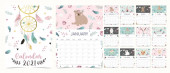 Roztomilý boho kalendář 2021 s medvědem, dreamcatcher, pírko pro děti, dítě, dítě