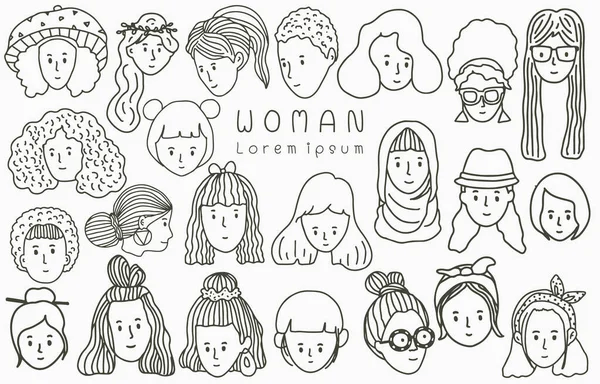 Collection Ligne Personnes Noires Avec Femme Femelle Fille Peuple Illustration — Image vectorielle