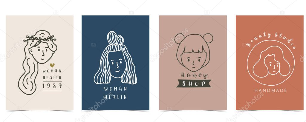 Collection of woman background set with girl,face.Editable vector illustration for website, invitation,postcard and sticker