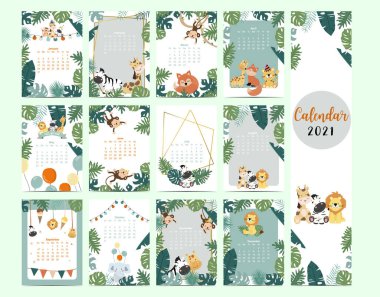 Tatlı safari takvimi 2021 Aslan, zürafa, zebra, tilki, çocuklar için maymun, çocuk, bebek