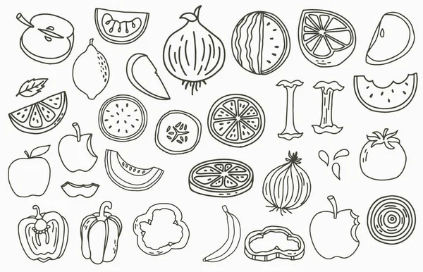 Logotipo Colección Frutas Con Manzana Cebolla Limón Pepino Ilustración Vectorial — Vector de stock