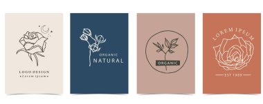 Gül, yaprak ile çiçek arkaplan koleksiyonu. Web sitesi, davetiye, kartpostal ve çıkartma için düzenlenebilir vektör illüstrasyonu