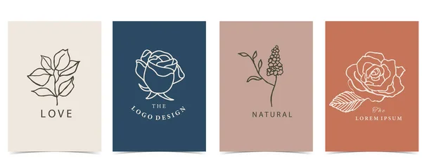 Collection Flower Background Set Rose Leaf Editable Vector Illustration Website — Stock Vector