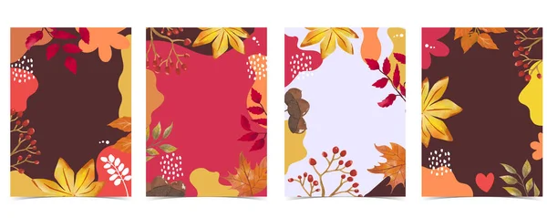 Collection Autumn Background Set Leaves Maple Frame Editable Vector Illustration — Stock Vector