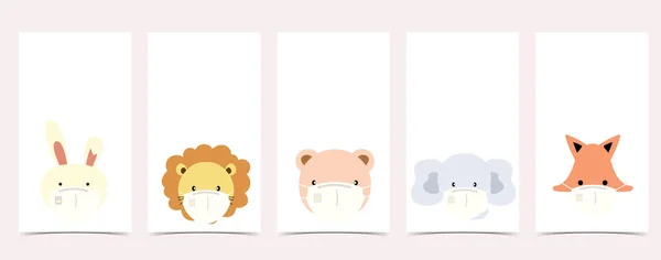 Cute Background Social Media Set Instagram Story Rabbit Lion Bear — стоковый вектор