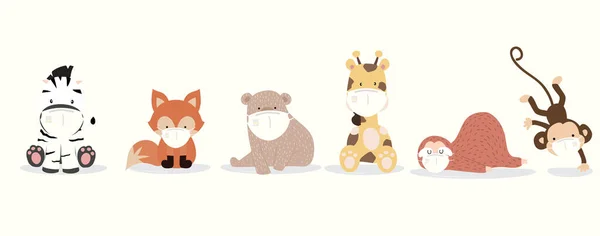 Cute Collection Objets Animaux Avec Paresseux Girafe Renard Zèbre Singe — Image vectorielle