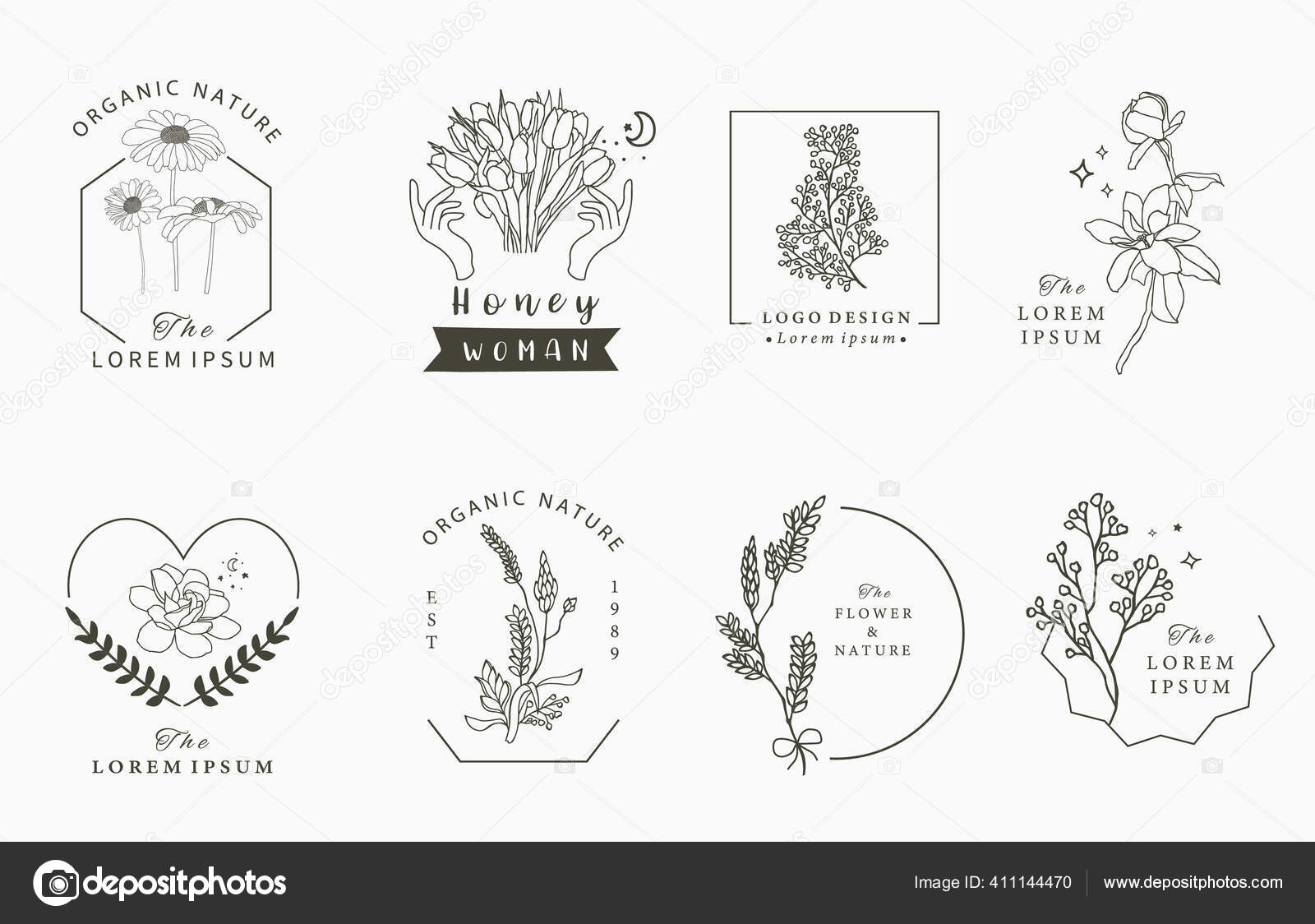 带有几何图形郁金香薰衣草木兰花的美丽神秘标识系列可打印和纹身的矢量插图图库矢量图©supidcha_peach.hotmail.com  411144470, image size:1600x1124