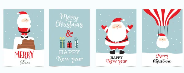 Cute Christmas Collection Santa Claus Vector Illustration Poster Postcard Banner — Stock Vector