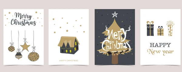 Linda Colección Navidad Con Árbol Casa Ilustración Box Vector Regalo — Archivo Imágenes Vectoriales