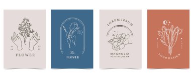 El, çiçek, lavanta, manolya, şekilli çiçek arkaplan koleksiyonu. Web sitesi, davetiye, kartpostal ve çıkartma için düzenlenebilir vektör ilüstrasyonuName