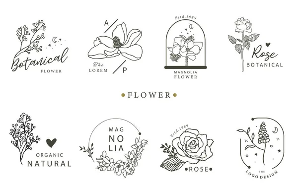 Skønhed Okkult Logo Samling Med Geometrisk Rose Måne Stjerne Flower – Stock-vektor