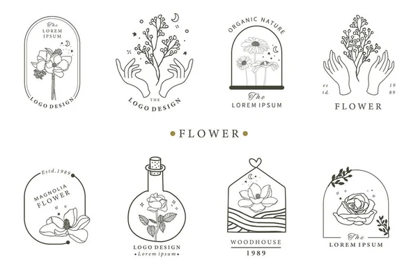 Coleção Logotipo Oculto Beleza Com Geométrica Rosa Lua Estrela Flower — Vetor de Stock