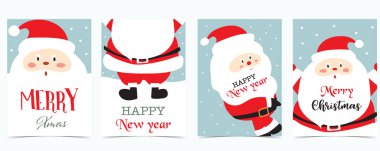 Noel Baba 'lı şirin noel koleksiyonu. Poster, kartpostal, kapak için vektör illüstrasyonu