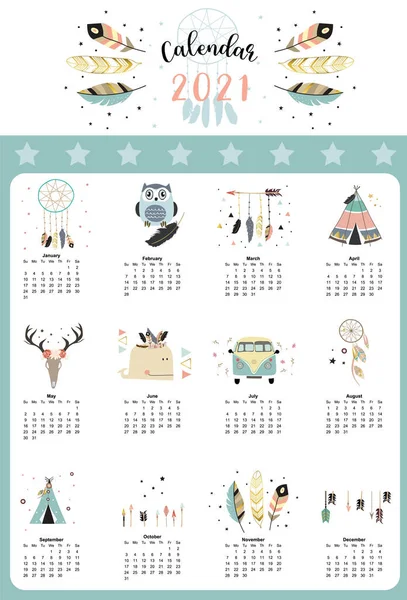 어린이 아기를 화환이 Cute Boho 2021 Printable Graphic Editable 요소에 — 스톡 벡터