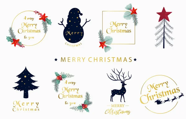 Coleção Natal Com Árvore Natal Boneco Neve Grinalda Florida Ilustração — Vetor de Stock