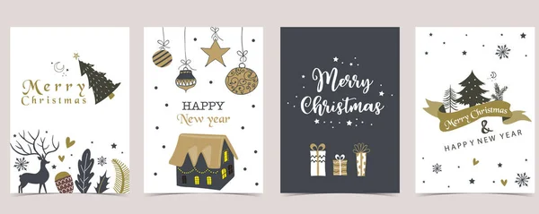 Cute Christmas Collection Wreath Deer Gift Box House Vector Illustration — Stock Vector