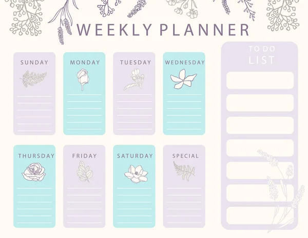 Boho Flower Calendar Planner Rose Lavender Can Use Printable Scrapbook — Stock Vector