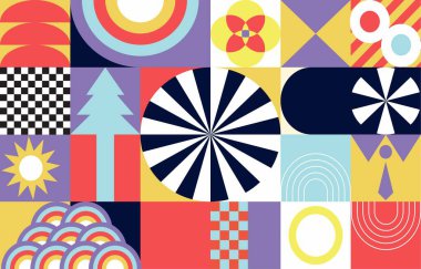 Kırmızı, mor, mavi renk ile geometrik yatay arkaplan