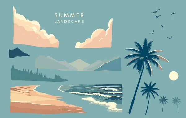 Sky Illustrationの4ページデザインのためのビーチ要素 — ストックベクタ