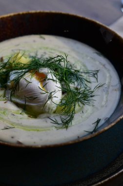 Geleneksel Çek dereotu çorbası Kulajda. Mantar, patates, haşlanmış yumurta ve taze dereottan yapılmış kremalı bir çorba..