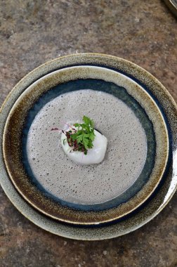 Geleneksel Çek mantar çorbası haşlanmış yumurta ve bir tutam yağla servis edilir. Çek mutfağının otantik tadını yakalayan, ev yapımı ve rahatlatıcı bir yemek.