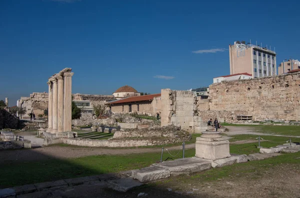 Athens Greece December 2017 Remains Hadrian Library Monastiraki Square Athens — Stock Photo, Image