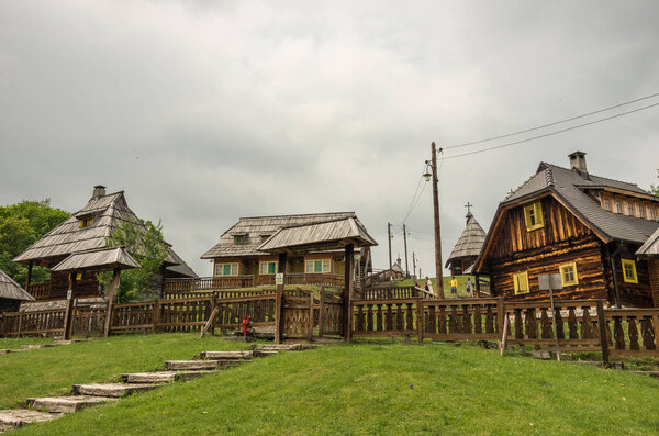 Mokra Gora, Serbia - May 6, 2018: Drvengrad (Mecavnik / Kustendorf) Eco village built by Emir Kusturica in Mokra Gora of in Western Serbia
