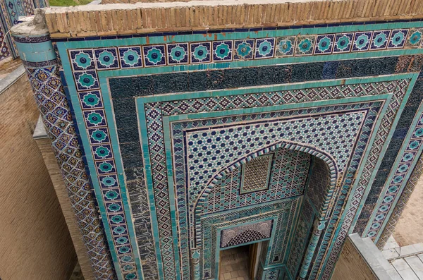 Ornament of tomb in Shah-I-Zinda memorial complex, necropolis in Samarkand, Uzbekistan. UNESCO World Heritage