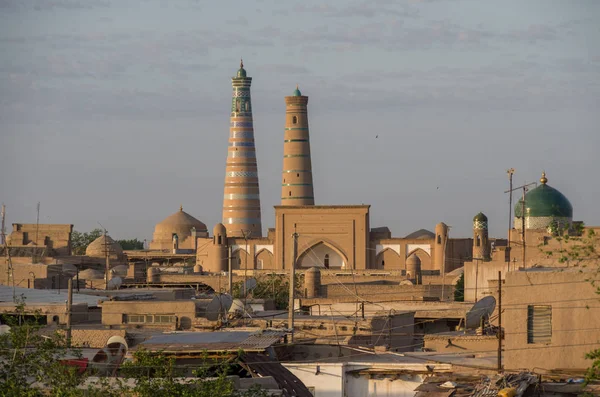 Vista Panorâmica Telhados Minaretes Cidade Velha Khiva Luz Manhã Khiva — Fotografia de Stock