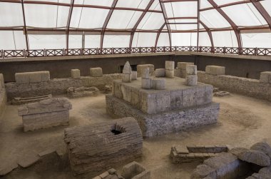 Viminacium, Sırbistan - 1 Mayıs 2018: Viminacium arkeolojik sit Sırbistan Tuna Nehri yakınındaki bir Roma İmparatoru mezar kalıntıları