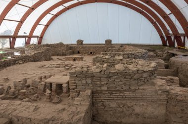 Viminacium, Sırbistan - 1 Mayıs 2018: Roma Thermae adlı Viminacium, Roma eyaleti Moesia, bugünün Kostolac, Sırbistan bir askeri kamp.